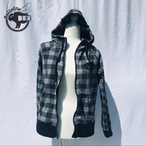 ROOTS full zip grey and black check hoodie size SP